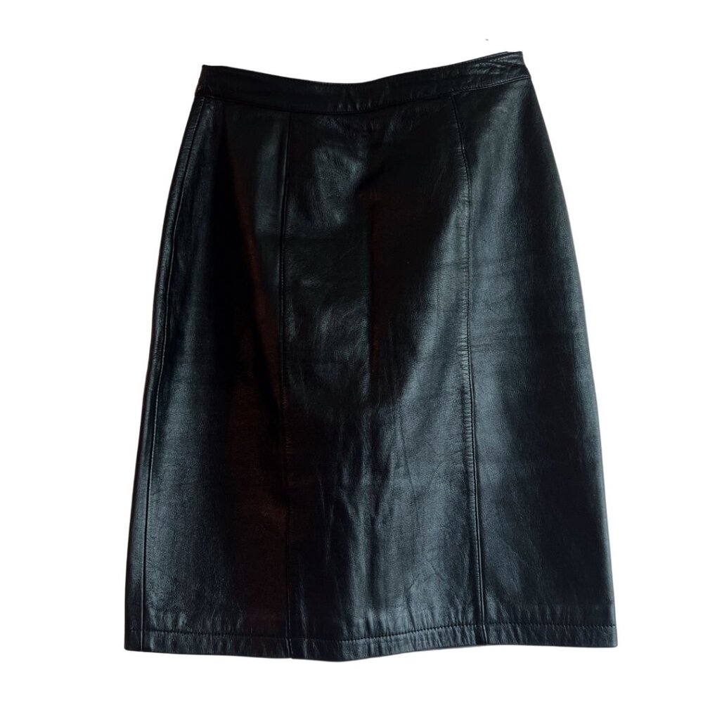 Global Identity vintage real leather black mini skirt sz 7/8 goth 80s bikercore